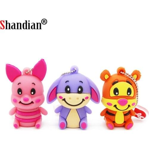 Cartoon Tiger USB 2.0 Flash Drive 4GB 8GB 16G 32G 64G 128G Donkey Pen Drives Real Capacity Memory Stick Pig U Disk Student Gifts