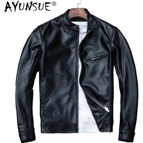 AYUNSUE Genuine Leather Jacket Men Spring Autumn Sheepskin Coat Plus Size Leather Coats Men Clothes Veste Cuir Homme KJ1918