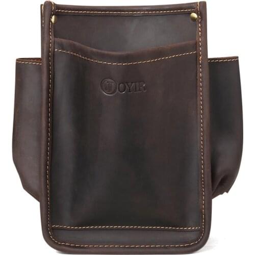 Man Genuine Leather Waist Bags New Mens Crazy Horse Toolkit Casual Tool Pouch Waist Pack for Hardware Tool Bag Male 6382