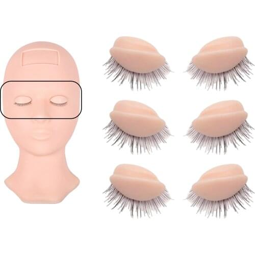 Soft-Touch Silicone False Eyelash Mannequin Head Replacement w/Removable Eyelids Makeup Training Practice Head Model Tools