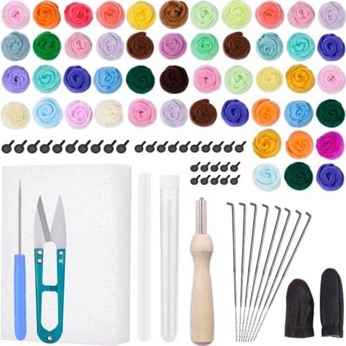 LMDZ 50/20Color DIY Wool Felt Kit Wool Felting Tools Handmade Needle Set 15pcs Pack Felting Fabric Materials Handcraft