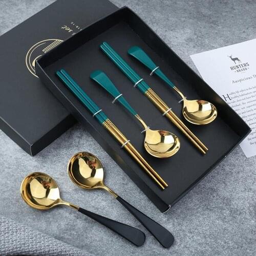 Hot Internet celebrities cutlery 304 stainless steel tableware set table spoon chopsticks Gift box dining Kitchenware dinnerware