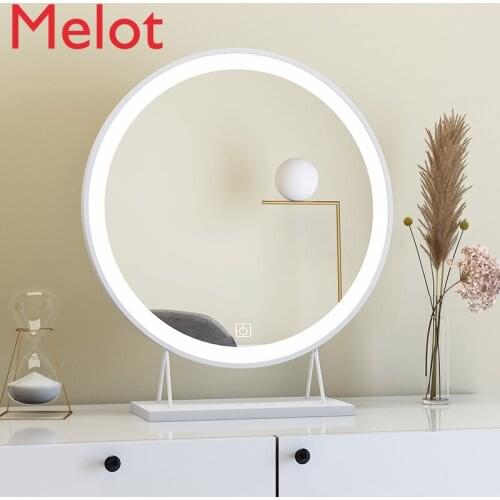 Desktop Makeup Mirror with LED Light Dressing Table round Mirror Bedroom Wall Hangings Fill Light Mirror