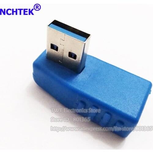 NCHTEK 90 Degree Left Angled USB 3.0 Male to Female Adapter Blue Color/Free shipping/2PCS