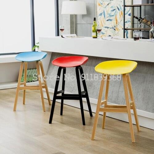 Nordic Solid Wood Bar Chair Bar Chair Bar Stool Modern Simple High Stool Family Leisure Bar Chair Coffee Shop High Stool