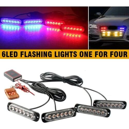 New 1 set Car 6 LED Red/Blue Strobe Flash Light Dash Emergency Warning Lamp Kit for Car Light Assembly