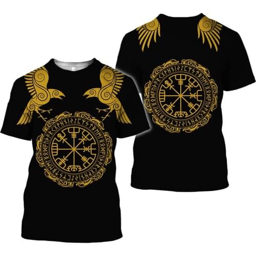 2021 Latest Viking Symbol 3D Printed T-shirt Mens Summer Short-sleeved Harajuku Tshirt Mens Street Hip-hop Oversized Tshirts