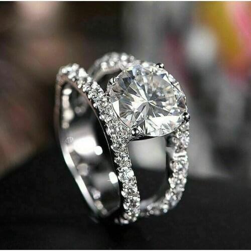 New Creative Jewelry Fashion Double Row Full of Zircon Womens Engagement Ring Romantic Valentines Day Gift
