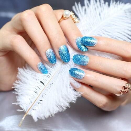 The new acrylic nails decorative sequins glittering armor UV minimum airflow blue N40