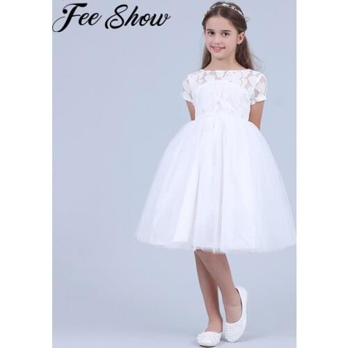 Flowers Short Sleeve White Baby Girl Dress Infant Toddler Summer Ball Gown Lace Christening Party Dresses Kids Girls Clothing