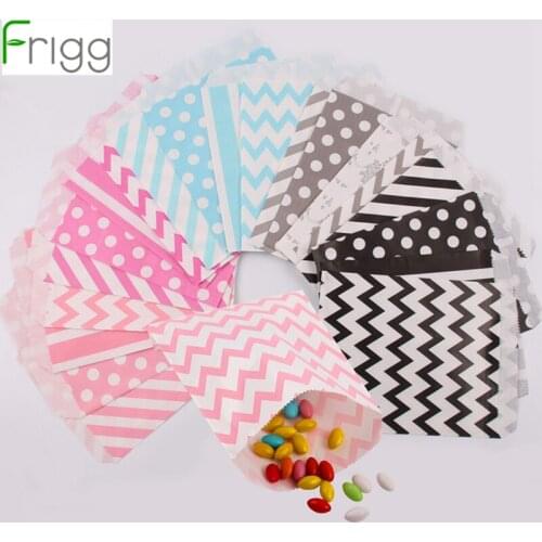 Frigg 25pcs Kraft Paper Popcorn Bag Wavy Stripes Candy Box Gift Packaging Bags Printed Paper Treat Bags Wedding Birthday Decor