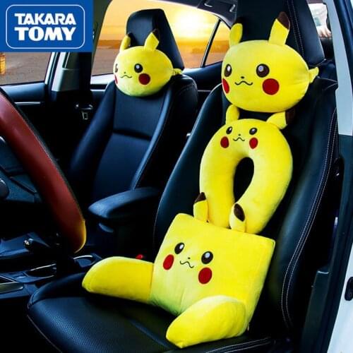TAKARA TOMY Pokemon Pikachu Car Seat Headrest Cartoon Neck Pillow Cushion Pillow Lumbar Pillow Four Seasons Universal