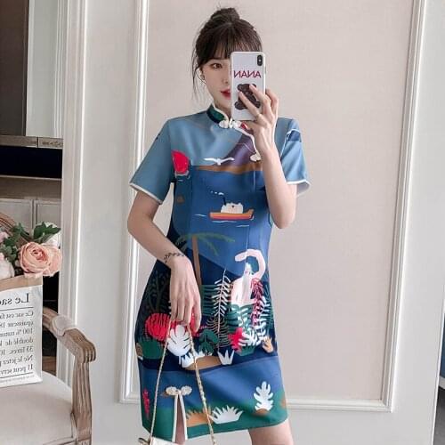 Plus Size 3XL 4XL Party Casual Qipao Traditional Clothes Vintage Modern Improved Chinese Style Cheongsam Dress for Women Ao Dai