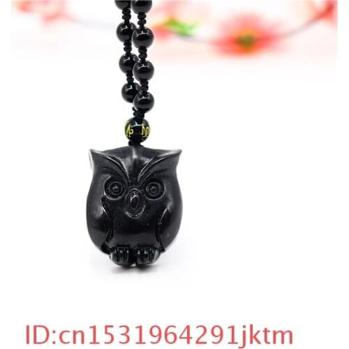 Carved Fashion Necklace Obsidian Gifts Black Pendant Amulet Jewellery Charm Owl Jade Natural Chinese