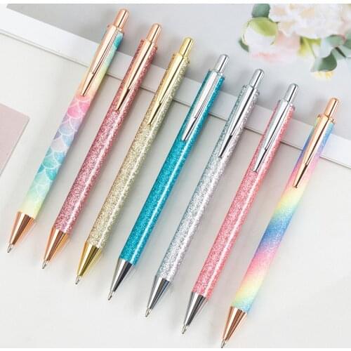 Glitter Metal Sequin Crystal Pen 0.5mm Black refill Ballpoint Pen School Office Stationery Student Writing Tool Working Gel pen