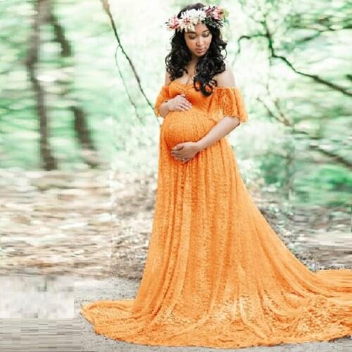 Sexy Womens Lace Pregnancy Dress Trailing Short Sleeve Maternity Dresses Photo Shoot Long Cocktail Dresses Photography Clothing