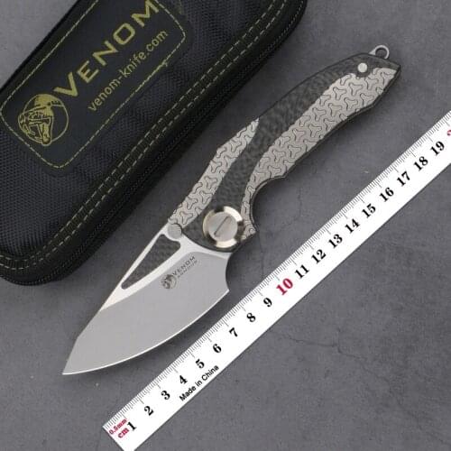 VENOM ARMOR folding knife M390 blade titanium CF Flipper outdoor camping hunting survival pocket kitchen fruit knife EDC tool