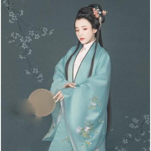 Light Blue Elegant Classical Dance Costume Solid Color Wei Jin Perioud Wide Sleeve Thematic Photography Hanfu Stage Performance