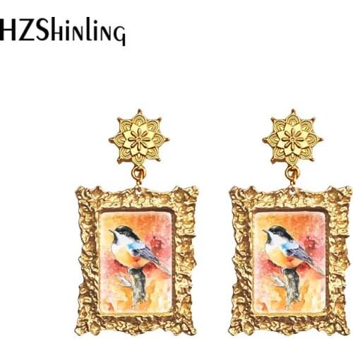 2021 Retro Dangle Drop Earrings Hummingbirds Glass Cabochon Earrings Handmade Crafts Jewelry