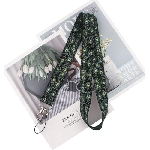 ZF2642 1pcs Peacock Feather Painting Art Key Chain Lanyard Neck Strap For Phone Keys ID Card Creative Lanyards