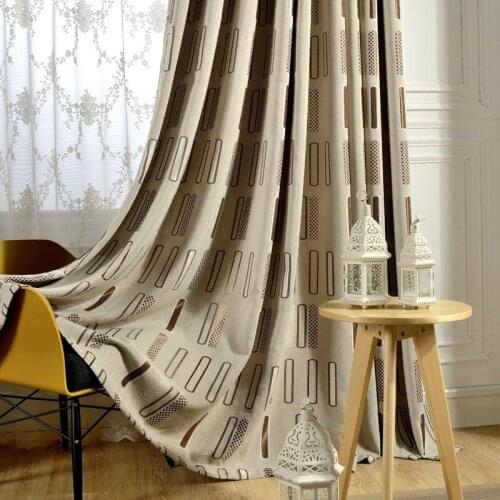 Nordic Geometric Figure Cotton and Linen Jacquard Curtains for Living Room Bedroom Study Thickening High Blackout Curtain Custom