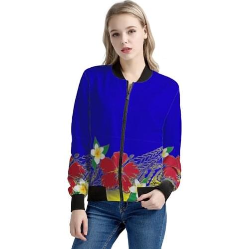 Manufacturer Women Coat Polynesian Tribal style custom long-sleeved casual zipper jacket coat outer wear windproof