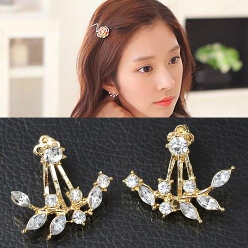 Women Gold Silver Rear Hanging Leaf Earring Fashion Wedding Jewelry Earrings Drill Crystal Tree Branches Leaf Stud Earrings New