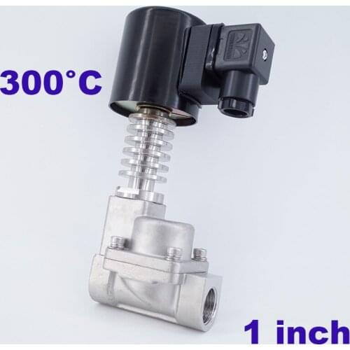0.5-16bar 2 way normally close steam solenoid valve 300C 1 inch Orifice 25mm PTFE 12v dc high temperature stainless steel valve