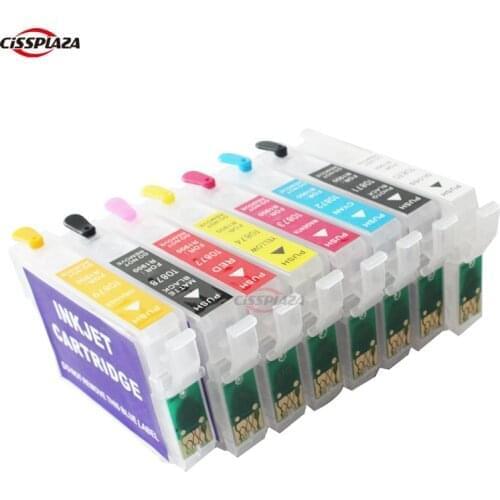 CISSPLAZA 10sets 8colors Empty refillable ink cartridge compatible for epson R1900 T0870 - T0879 printer