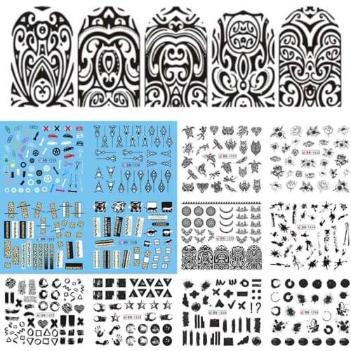 12 Types Nail Art Sticker Decals Black Cartoon Stick Figure Women Letter Water Transfers Slider For Nails Manicure BN1237-1248