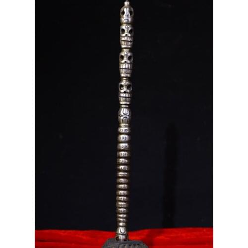 Home Decor 13" Tibet Buddhism Tiantie Skull statue Dorje Vajra Phurba Dagger Holder Ward off evil spirits Exorcism Wooden base