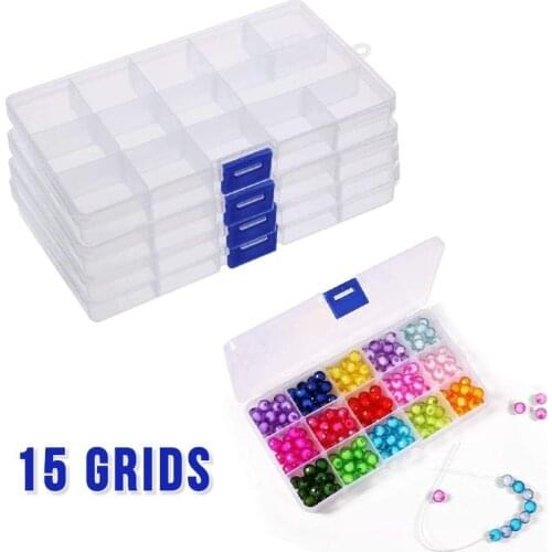 15 Grids Clear Plastic Organizer Box Compartment Adjustable Container Container Jewelry Storage for Beads Art DIY Crafts Case