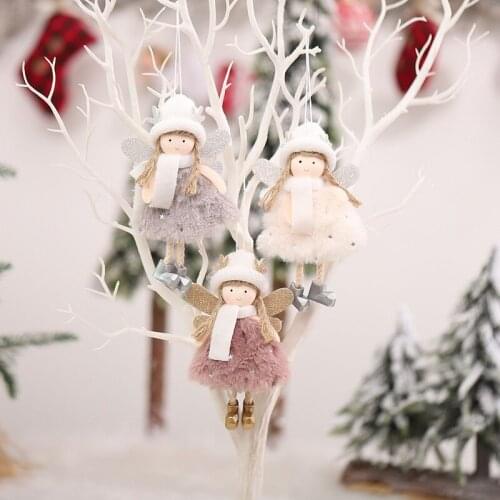 2pcs Cartoon Fluffy Christmas Wear Scarf Angel Suspended Doll Toy Home Xmas New Year Decor Christmas Tree Pendants Drop Ornament