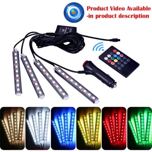 4X 9LED Sound Voice Controller Car Interior RGB Strip Light Atmosphere Lamp Foot Decorative Light Lamp+24 Keys Remote Control