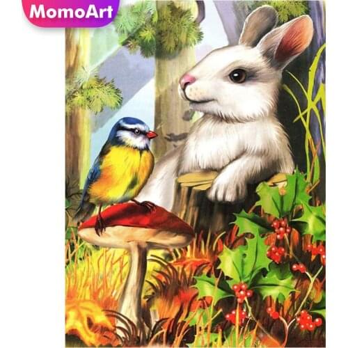 MomoArt 5D DIY Diamond Embroidery Rabbit Picture Of Rhinestone Bird Animal Diamond Painting Full Drill Square Mosaic Wall Art