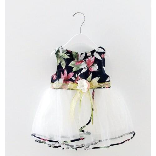Ball Gown Dresses Girls Sleeveless O-neck Print Floral Casual Kids Baby Dresses Girls
