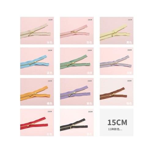 Free shipping 11pcs/lot 11 colors 15cm gold teeth zipper metal zipper water head diy craft bag zipper closed end zipper
