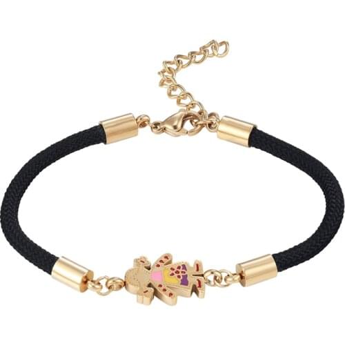 New Jewelery Adjustable Size Cute Boy And Girl Shape Woman Bracelet Stainless Steel Lucite Gold Colour Charm Pulseras For Woman