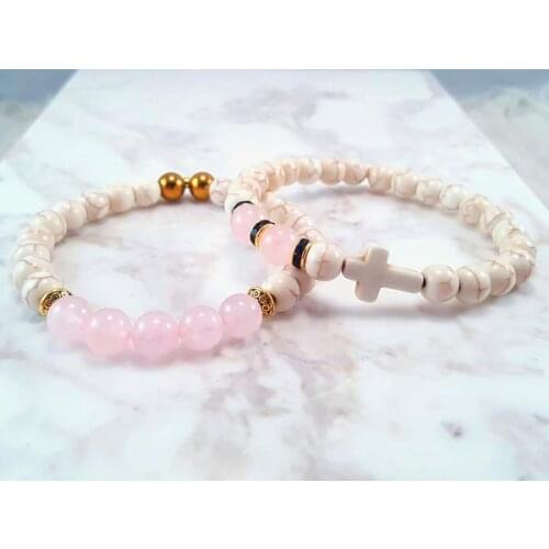 Hope & Faith bracelets. Handmade with White Howlite Stone Beads Around Natural Pink Crystal Bracelet For Women