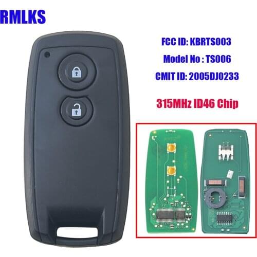 For Suzuki SX4 Grand Vitara Swift Car 2 Buttons Key Fob Smart Key 315mhz ID46 Chip FCC ID: KBRTS003 Uncut Insert Key Bllade