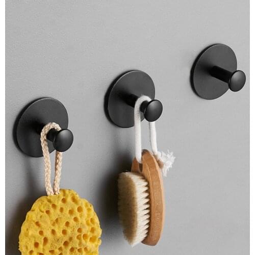 No Drilling Double Hook Black White Towel Hook For Bathroom Clothes Coat Hook Bedroom Robe Hook Livingroom Kitchen Accessories
