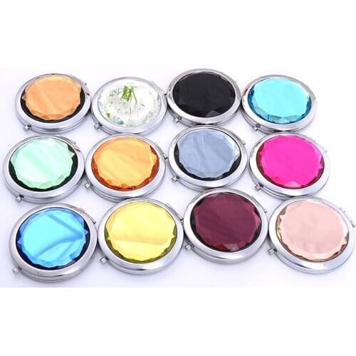 13 Colors Portable Lady Pocket Crystal Makeup Mirror Round Double Sides Folding Make Up Compact Mirrors for Gf gift