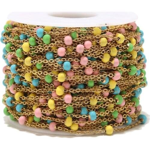 Colorful Stainless Steel 3.5mm Enamel Ball Beaded Gold Plated Jewelry Chain for DIY Necklace Making Supplies