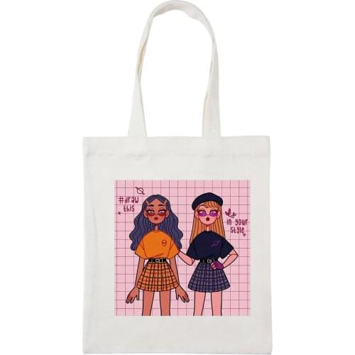 Summer Novelty Fun Casual Canvas Bag Ulzzang Print Women Large Capacity Harajuku Pink University Chic Cartoon Shoulder Bags