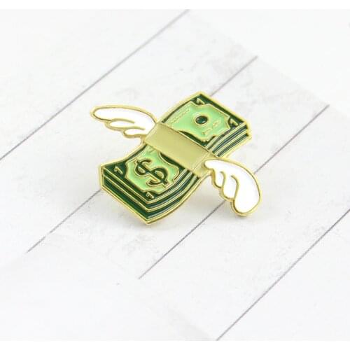 Cartoon Mini Banknotes Enamel Pins Green Dollar Angel Wings Symbol Brooch Mens and Womens Knitted Backpack Badge Accessories