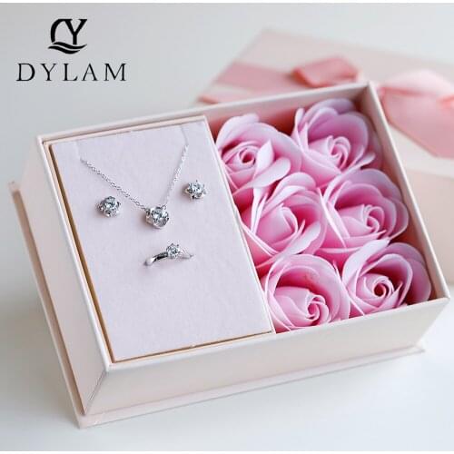 Soap Flower+Gift Box+Gift Carry Bag Ring Earring Necklace Jewelry Window Storage Box Wedding Party Valentines Day Gifts