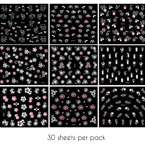 30 Sheets set 3D Nail Sticker Transparent Butterfly love Flower Leaf Series DIY Nail Sticker Decoration