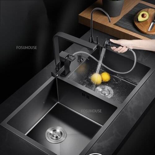 German Black Kitchen Sink Double Nano Kitchen 304 Stainless Steel Sink Home Improvement Wash Basin Kitchen Faucets Accessories