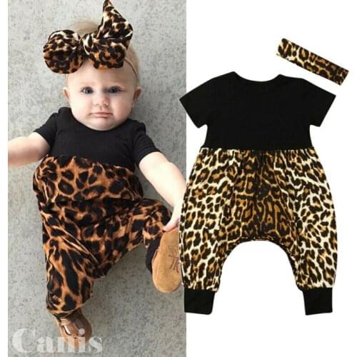 UK Newborn Toddler Baby Girls Leopard print Clothes Romper Jumpsuit 2PCS Outfits