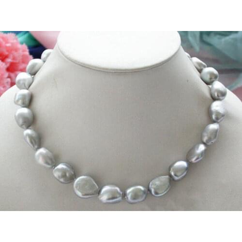 Hot sale new Style Natural 9-10mm Silver Gray Baroque Freshwater Pearl Necklace 18"
